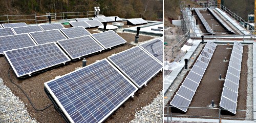 Solarmodule auf drei Wohngebäuden